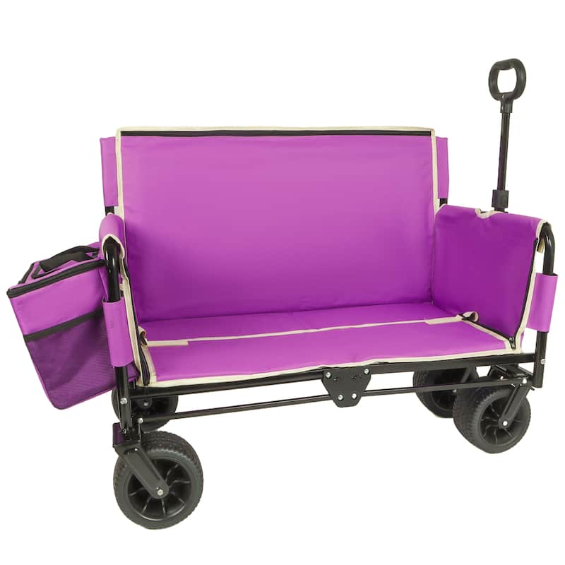 3-in-1 Folding Wagon Cart with Bench Seat & Storage, patent protection- Includes 1 ice pack, 500lbs Heavy-Duty