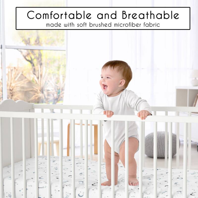 Sweet Jojo Designs Blue Moons and Stars Boy, Girl, Unisex/Gender Neutral Fitted Crib Sheet - Grey & Blue Outer Space, Celestial