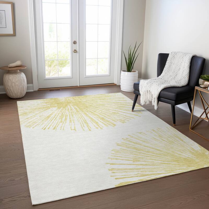 Machine Washable Indoor/ Outdoor Chantille Contemporary Burst Rug - Beige - 3' x 5'