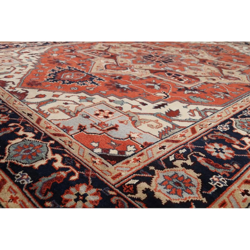 Geometric Heriz Serapi Oriental Area Rug Handmade Wool Carpet - 9'0"x 11'9"