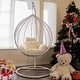 preview thumbnail 15 of 19, Wicker Rattan Hanging Swing Chair with White Metal Stand and Grey Cushion White