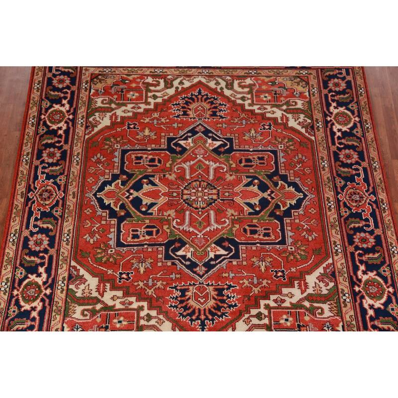 Hand Knotted Oriental 100% Wool Carpet Traditional Medallion Oranges & Rust Heriz (serapi) Area Rug - 9' 10'' X 8' 1''