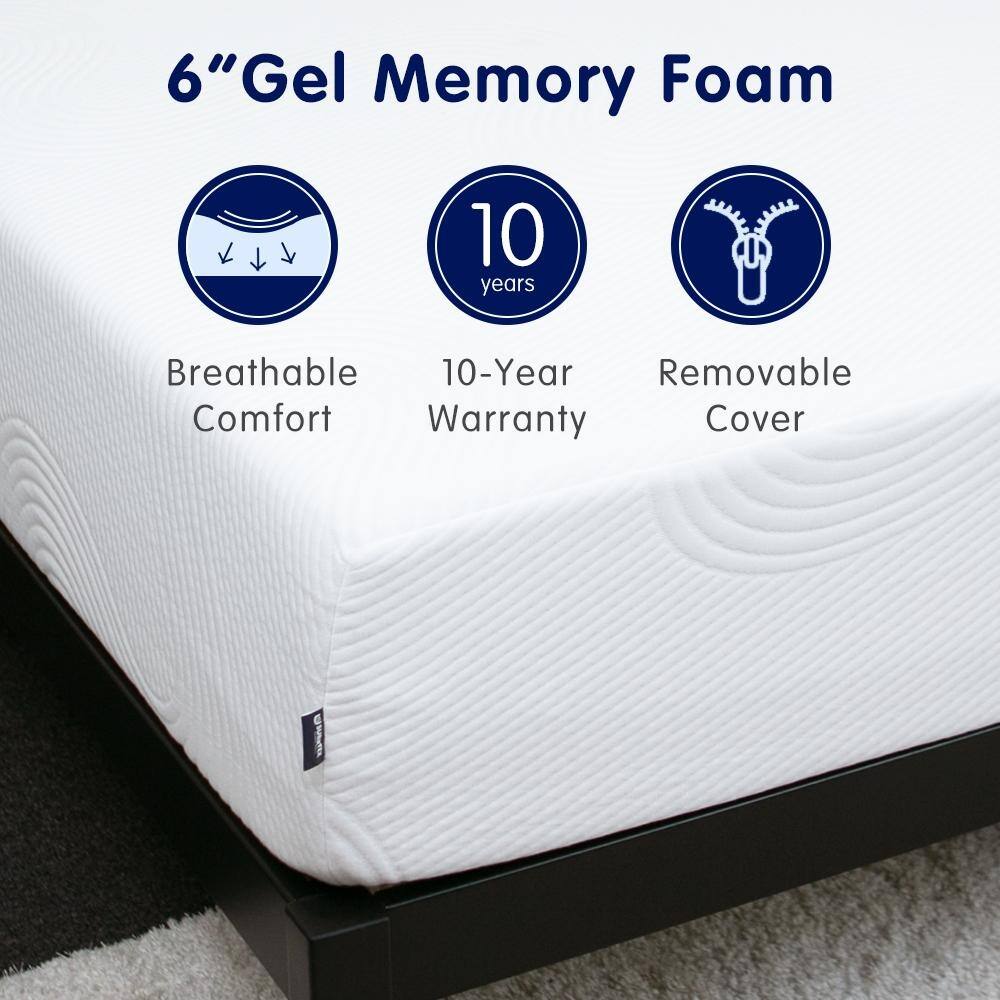 Subrtex 6inch GelInfused Memory Foam Bed Mattress With Cover Bed