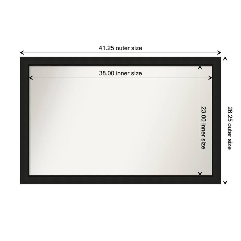 Midnight Black Narrow Framed Non-Beveled Custom Wall Mirror, Bathroom Vanity Mirror - Outer Size: 41.25 x 26.25