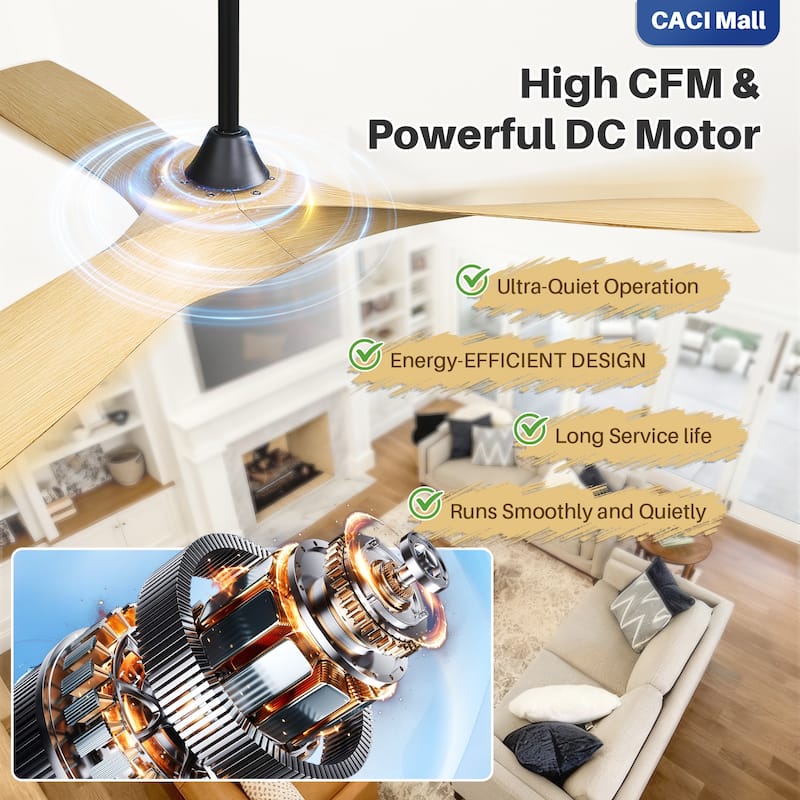 Sofucor 52Inch Ceiling Fan without Light, 6 Wind Speeds with Remote Control for Living Room and Patio
