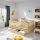 preview thumbnail 20 of 25, Full Size Wood Daybed with Fence Guardrails and 2 Drawers Split into Independent Floor Bed and Daybed, Gray