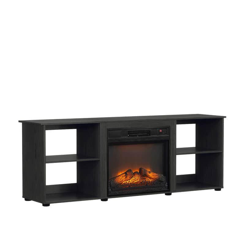 Farmhouse 58'' TV Stand For Tvs Up To 70'' With Electric Fireplace and Adjustable Shelves - Black