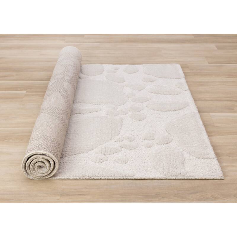Luxurious White Stepping Stones High-Low Textured Rug