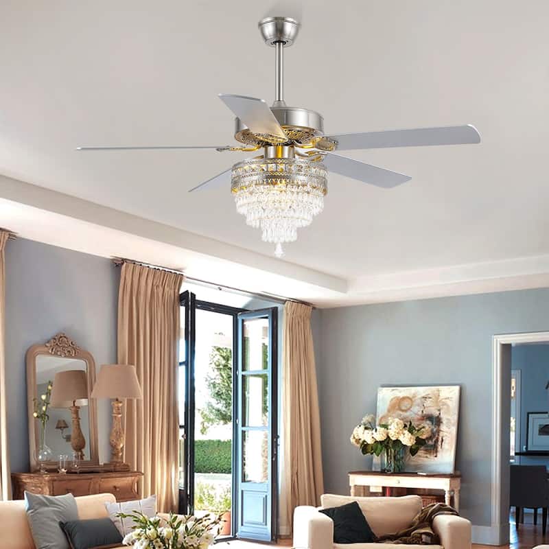 52 Inches AC Motor Crystal Ceiling Fan Fandelier with Lights,For Bedroom,Kitchen,Remote or Wall Control