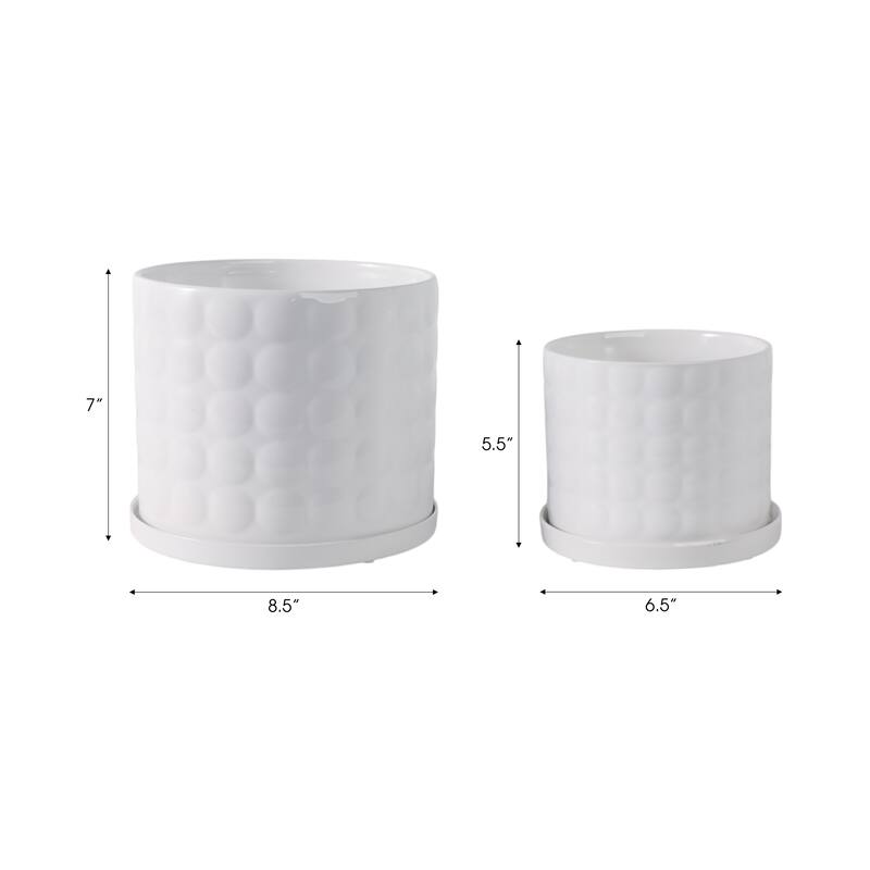 Plant Pot Set of 2 - White Ceramic Round Bubble Garden,7/9in