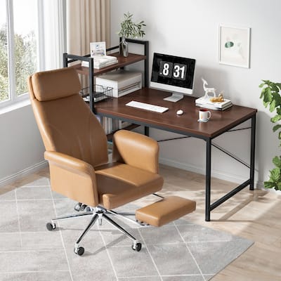 Glitzhome 49"H Modern Adjustable Swivel High Back Ergonomic Office Chair with Armrest and Extendable Footrest