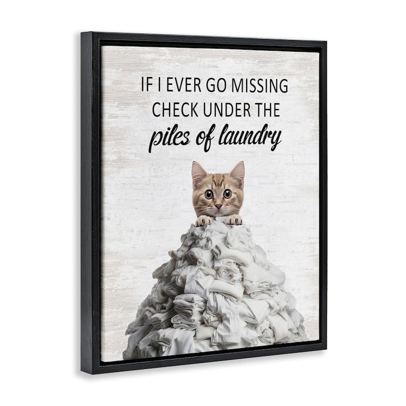 Stupell Piles Of Laundry Cat Framed Floater Canvas Wall Art Design By Lettered and Lined