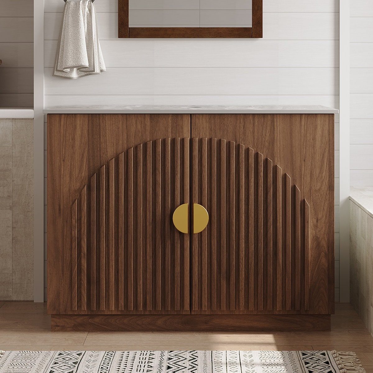 36" Brown Walnut Freestanding Bathroom Vanity Cabinet with Countertop, Sink Not Included