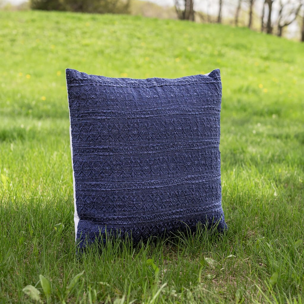 Foreside Home & Garden 18x18 In/Outdoor Navy Geo Filled Throw Pillow - 18 x 18 x 5"