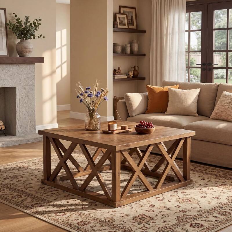 39.4-Inch Solid Wood Coffee Table for Living Room, Apartment, Office - Brown