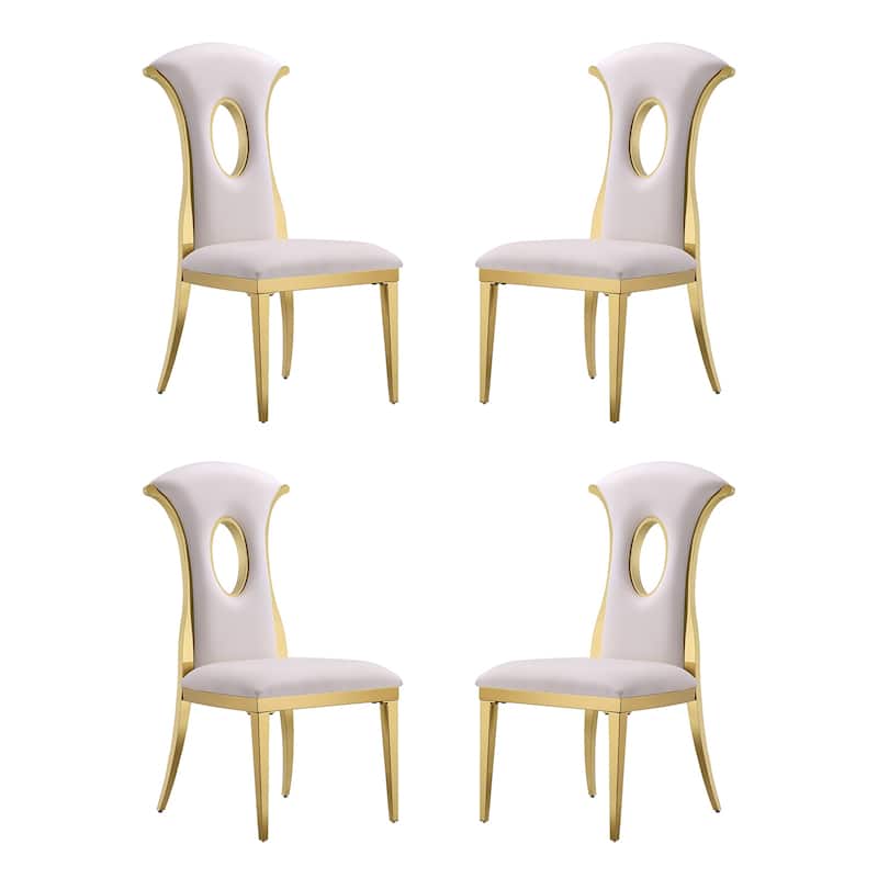 Luxury White Velvet Dining Chairs with Polished Gold Legs - Set of 6