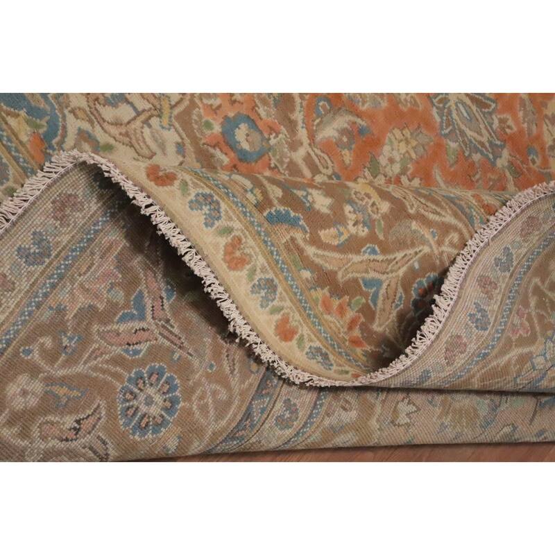 Hand Knotted Oriental 100% Wool Carpet Traditional Floral Oranges & Rust Tabriz Area Rug - 10' 3'' X 7' 8''