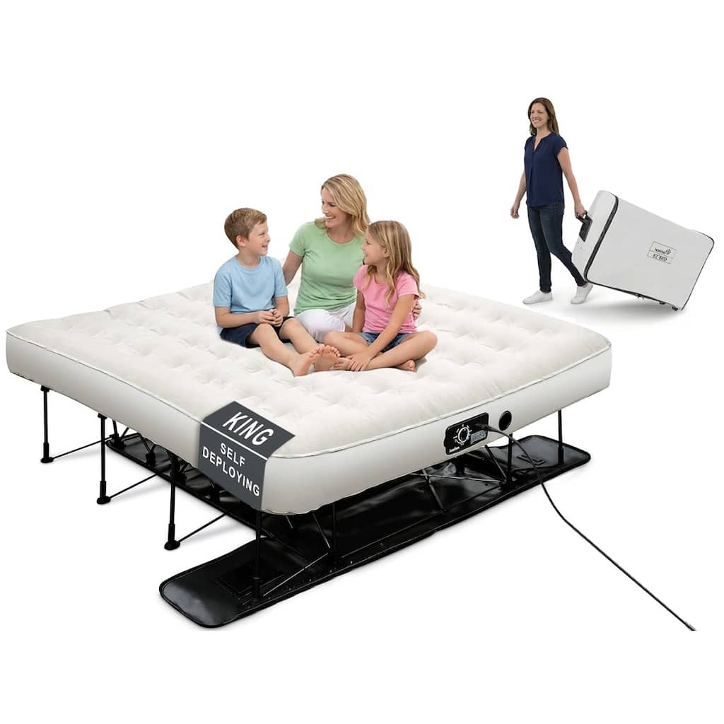 Ivation EZ-Bed - Air Mattress with Frame & Rolling Case, Self-Inflating with Auto Shut-Off