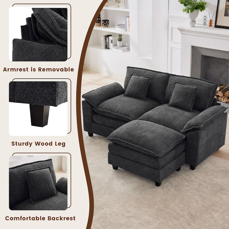 Modular Chenille Sectional Sofa with Ottomans, Deep Seat, Wide Padded Armrests, 2-Seat / 3-Seat / 4-Seat Options