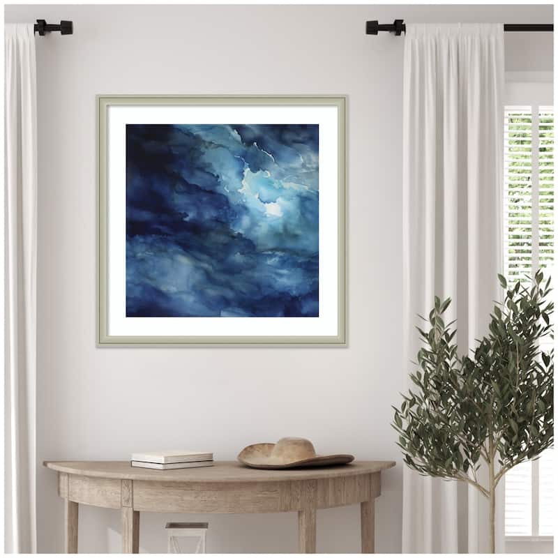 Kate and Laurel Framed Art Rich Blue Watery Abstract by The Creative Bunch Studio