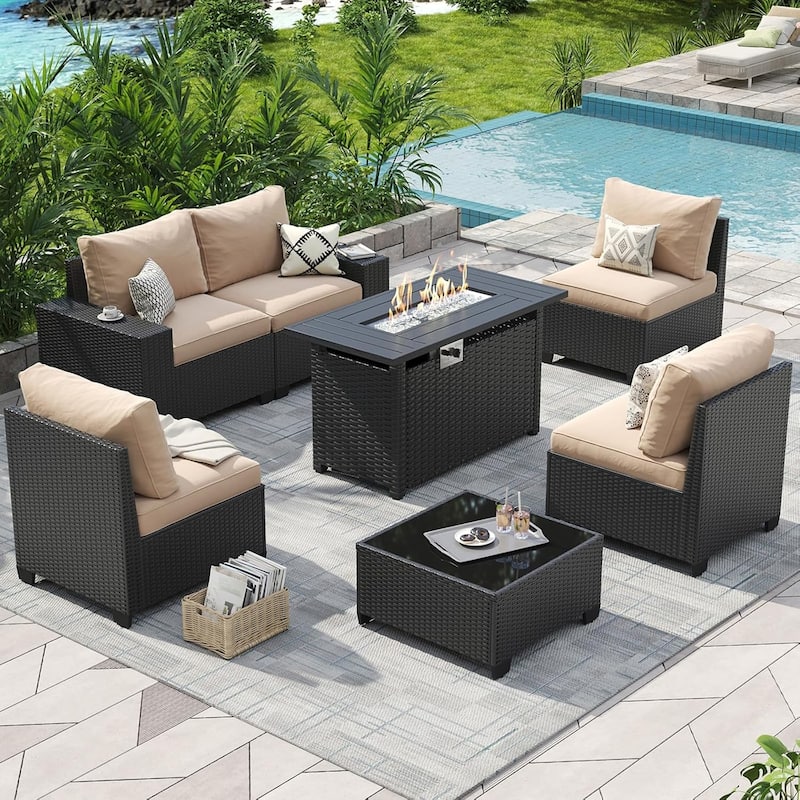 Outdoor Patio Furniture Sets with 4in Thicken Cushion - 7 pcs - Beige
