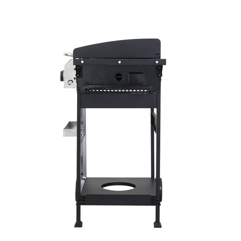 3-Burner Propane Gas BBQ Grill with Wire Enamel Cooking Grids and Foldable Side Table, Hanging Basket for Outdoor Barbecue