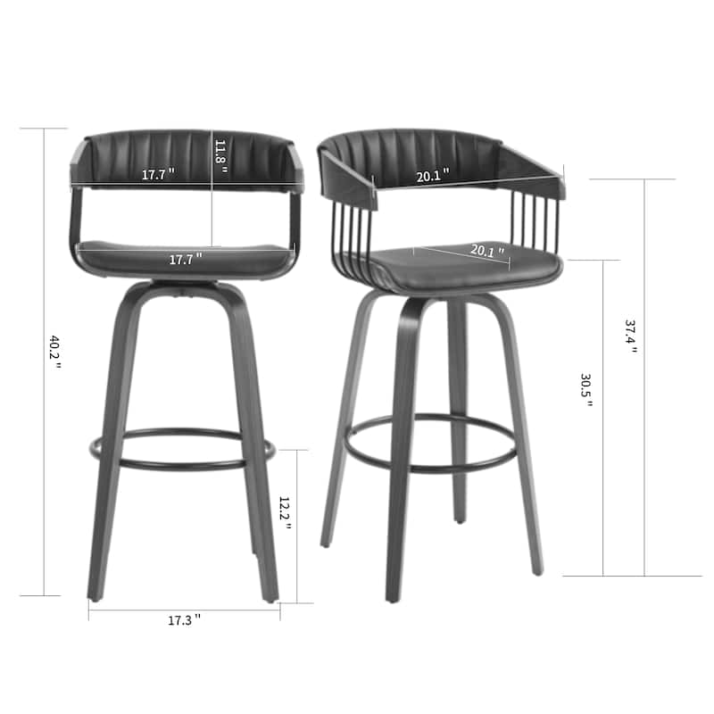 Beaumont Black Faux Leather Bar Stool with Walnut Wood Frame and Legs