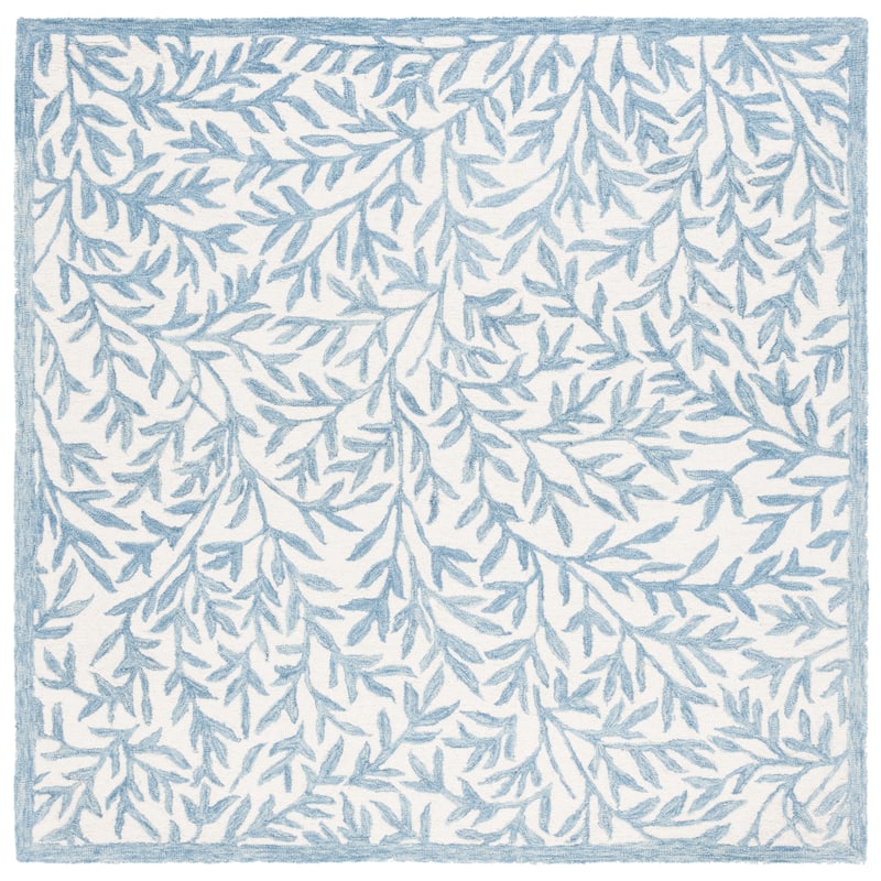 SAFAVIEH Handmade Jardin Mariegret Wool Rug - 3' Square - Ivory/Blue