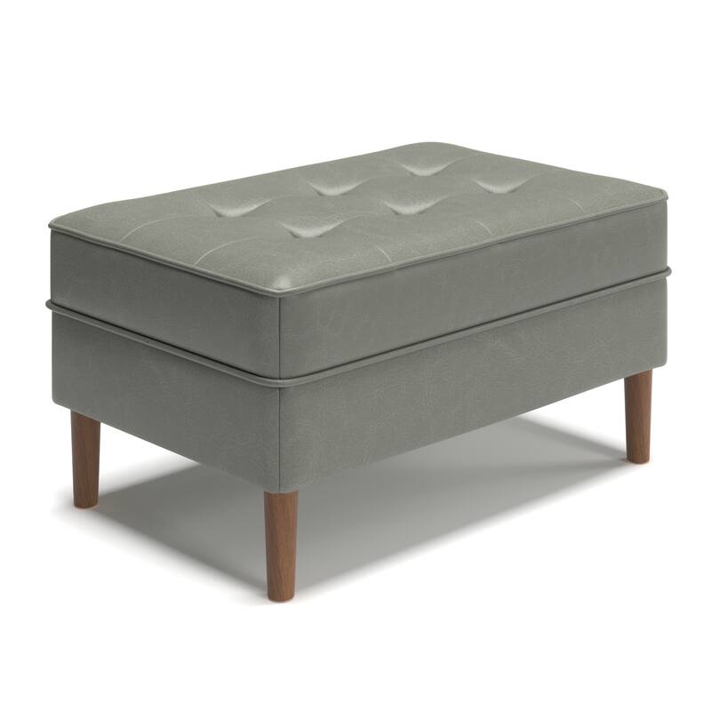 Bloomfield Vegan Leather Rectangular Ottoman - Slate Vegan Leather / Walnut Legs