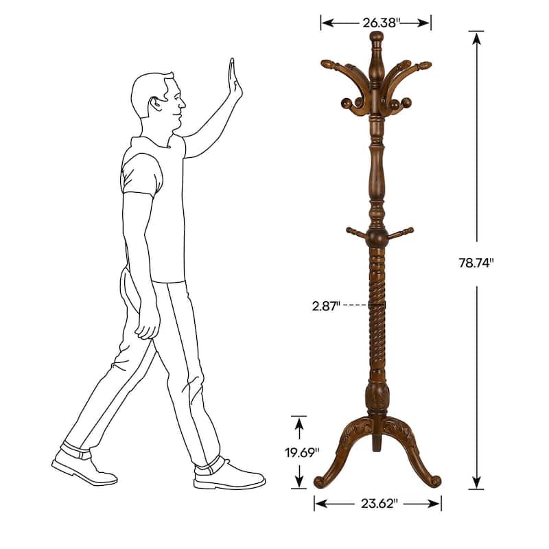 Creative Solid Ash Wood Freestanding Coat Rack with 8 Hooks