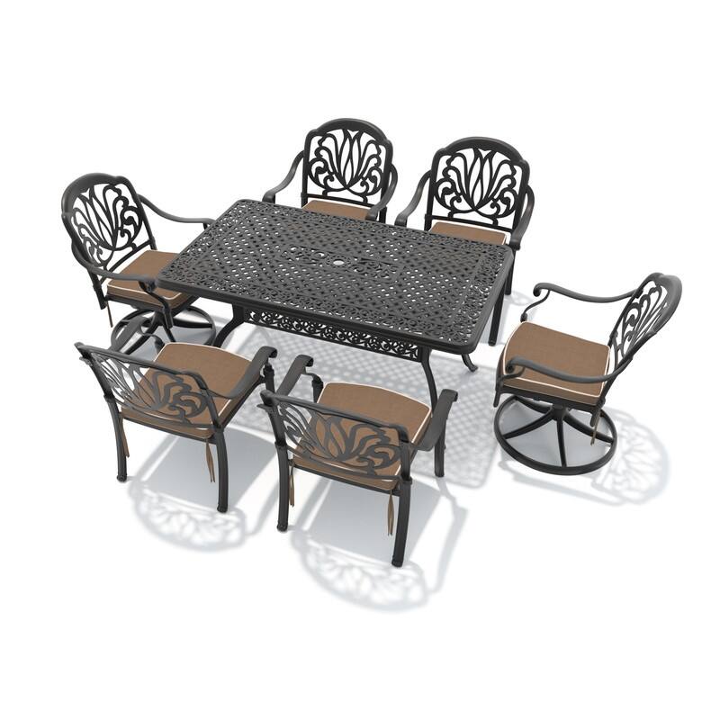 7-Piece Outdoor Dining Set with 1 Table and 6 Chairs, All-Weather Aluminum Outdoor Patio Sets