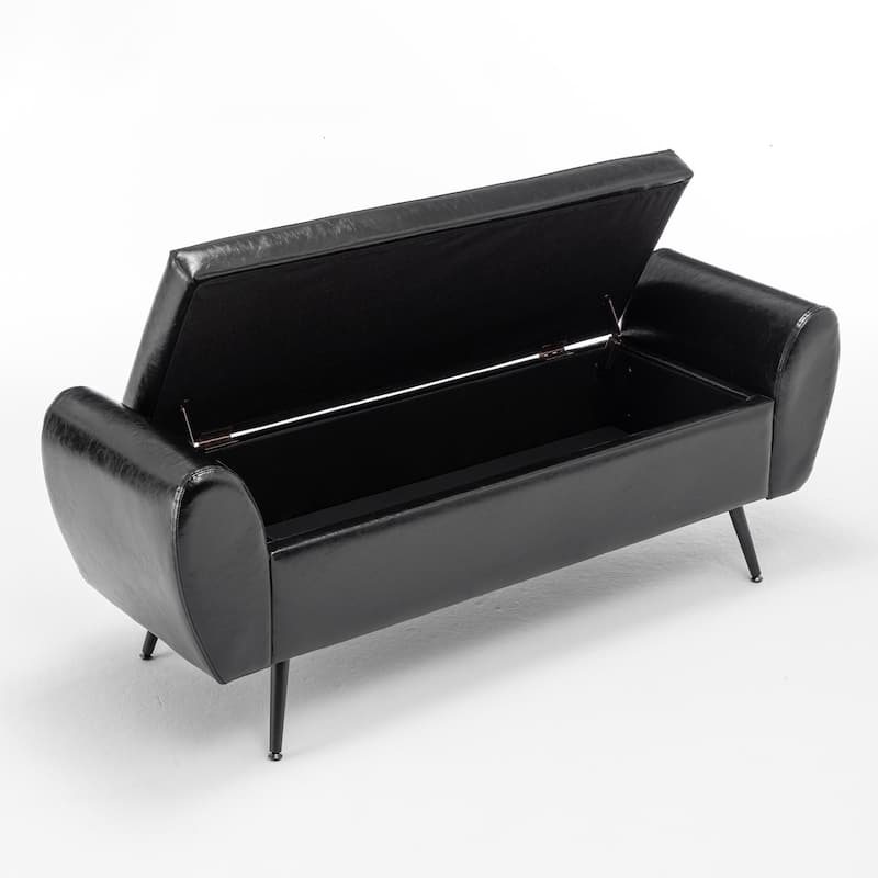 Upholstered 56"W Flip Top Storage Bench with arms