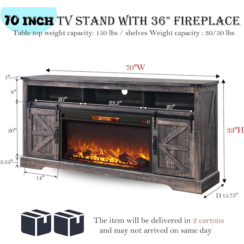 Farmhouse Fireplace TV Stand for 80" TV, Rustic Entertainment Center