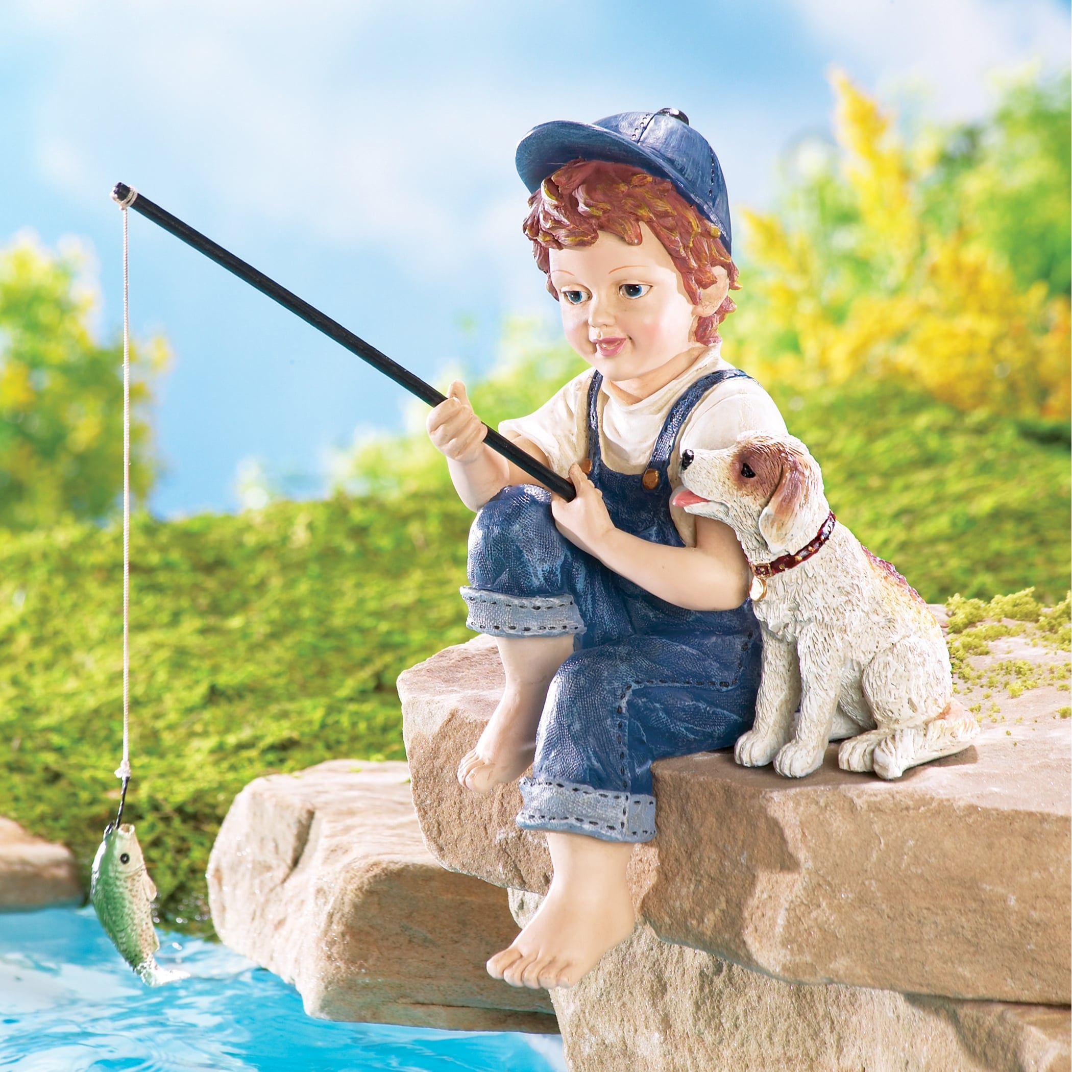 Little Boy Fishing Outdoor Garden Pond Sculpture - 13.400 x 8.300 x 7.300 -  On Sale - Bed Bath & Beyond - 37147466