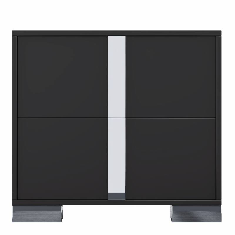 Nightstand with Metal Foot, Mirrored Bedside Table with 2 Drawers