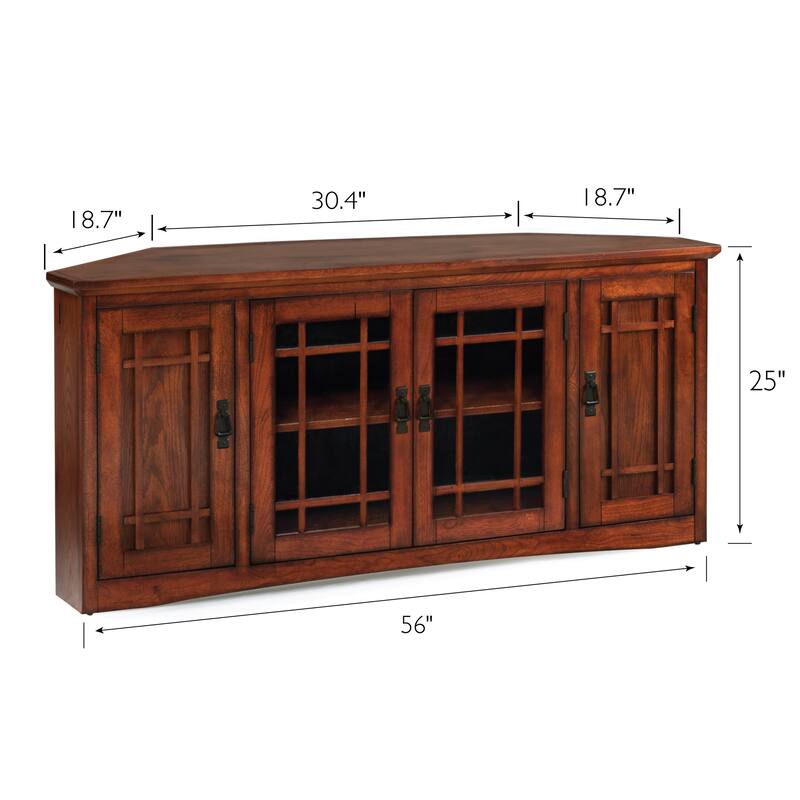 Leick Home Solid Wood Mission Oak 4-Door Corner TV Stand - 56 inches x 20 inches x 25 inches