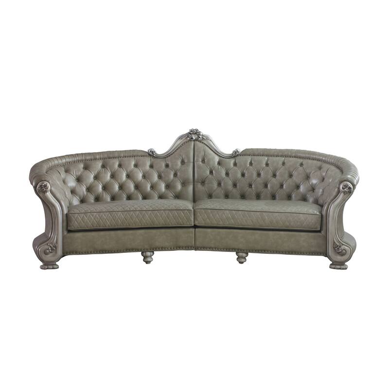 Adison Vintage Bone White Button-Tufted Sofa with Nailhead Trim