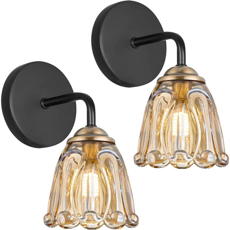 Set of 2 wall light amber bathroom light glass bedroom roome