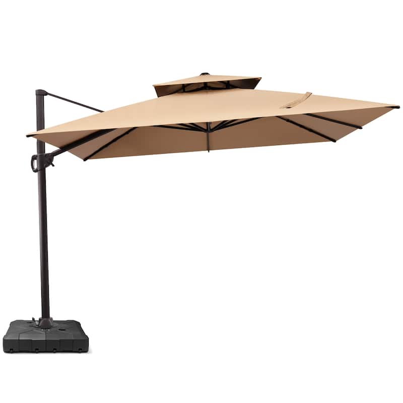 Outdoor Shade 10 x 10ft Double Top Square Patio Cantilever Umbrella with Weights Base - Tan