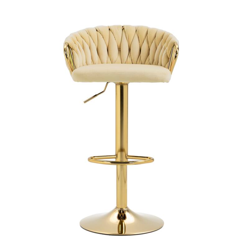 Set of 4 Bar Stool Adjustable Height Swivel Velvet Woven