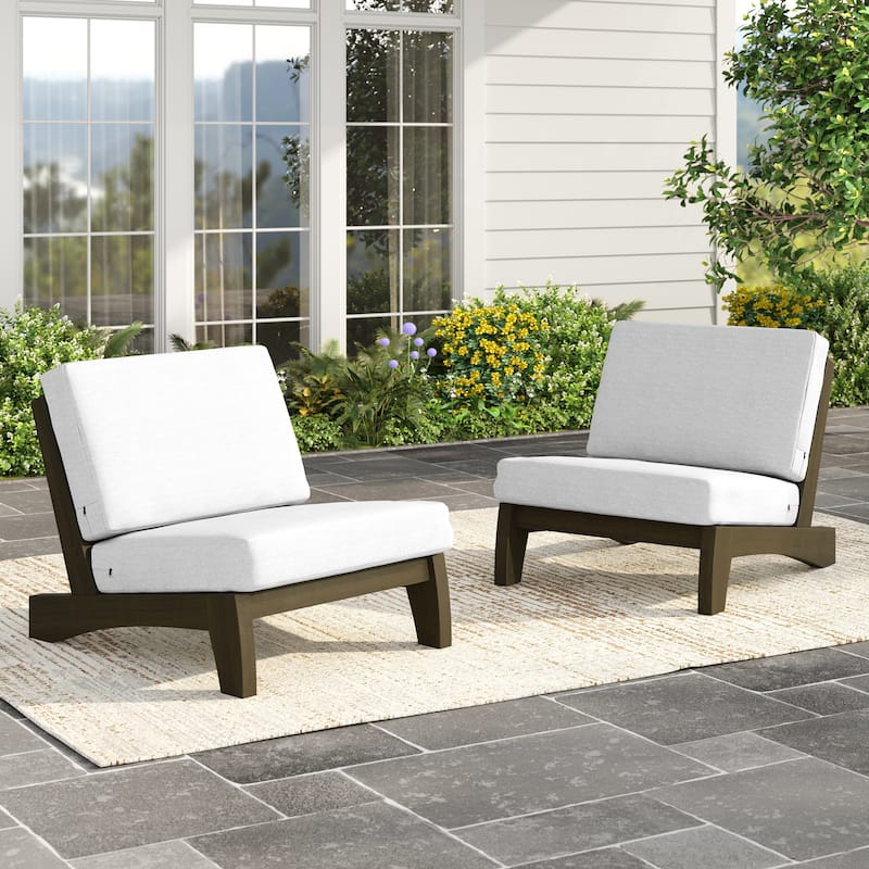 Outdoor Patio Solid Wood Chairs Loveseat Table Chat Set with Cushion - Set of 2 Chair - Beige Chair(set of 2)
