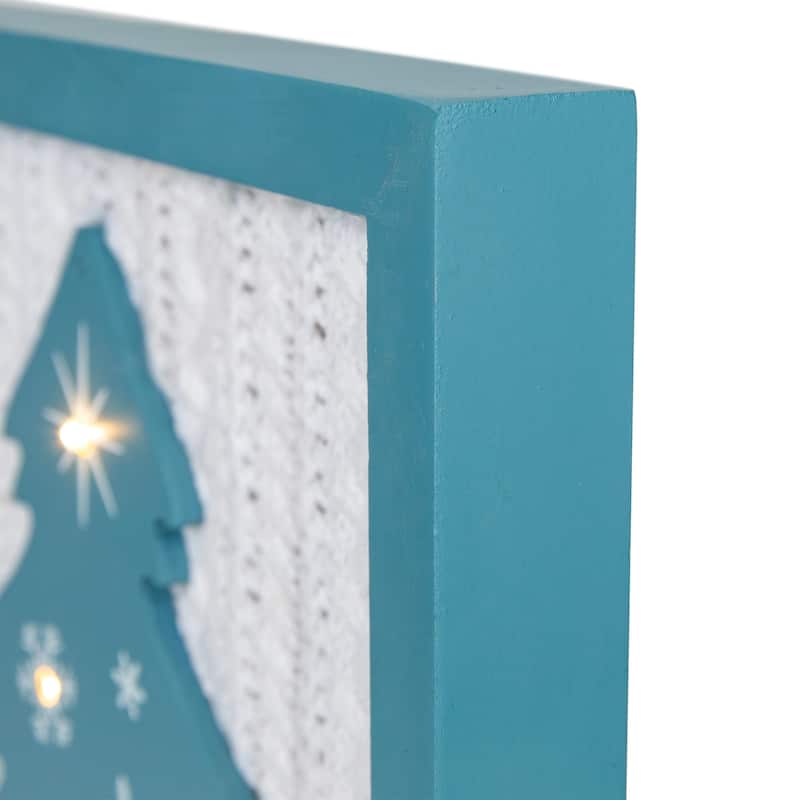 Lighted Happy Holidays Christmas Tree with Cable Knit Texture Wall Art - 12"