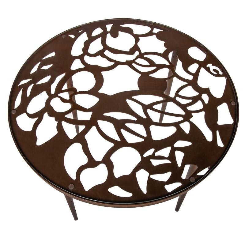 Devon Outdoor Bistro Aluminum Dining Table with Floral Cutout and Weather Resistant for Patios & Garden - 29 x 31.1