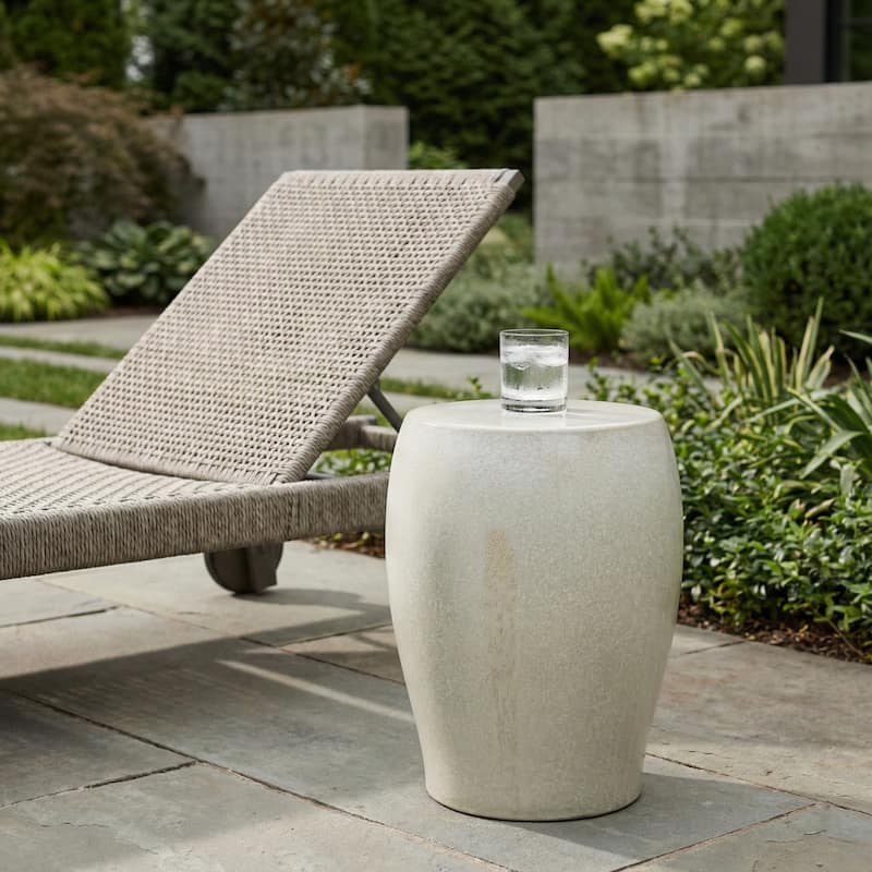 Garden Stool - Ceramic Minimalist Round - Ivory, 19"