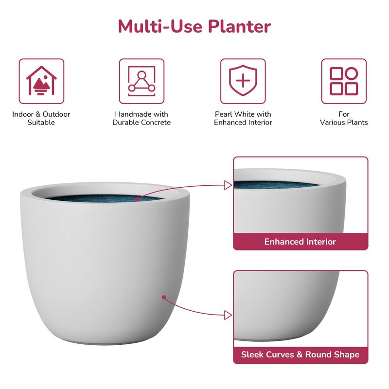 Concrete Tall Round Pot for Indoor & Outdoor(Upgraded Interior)