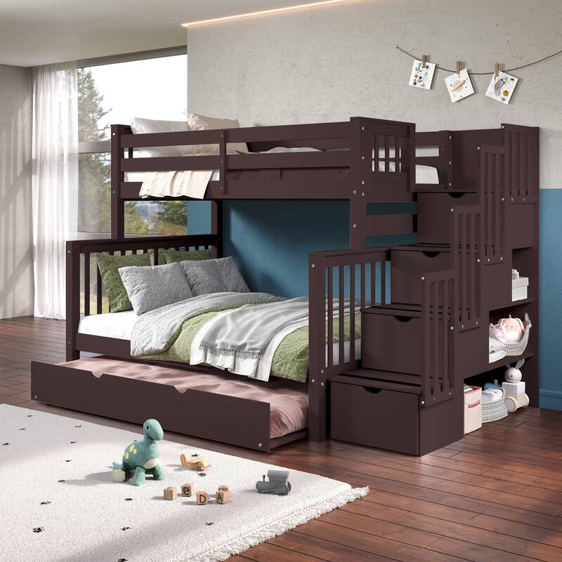 Taylor & Olive Trillium Twin over Full Stairway Bunk Bed, Full Trundle