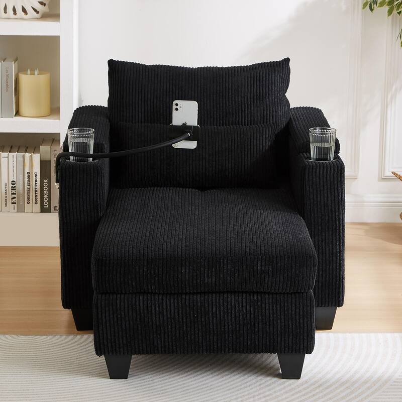 Corduroy Sofa Bed with USB Port - Black,1 Seat - Chair
