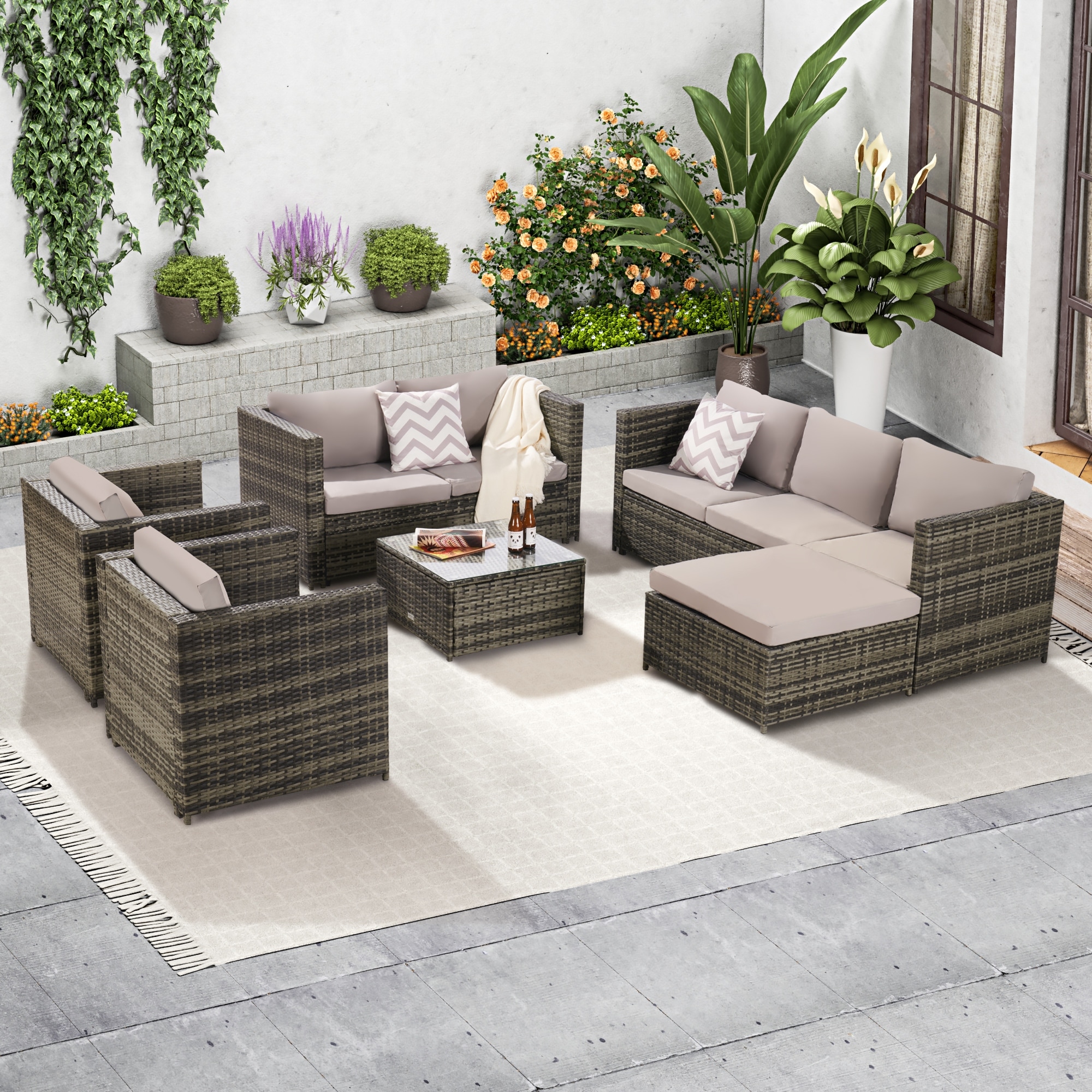 Rattan garden best sale table grey