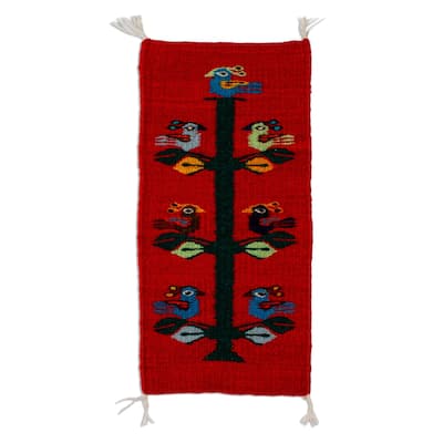 Novica Handmade Birds Of Teotitlan In Red Wool Table Runner