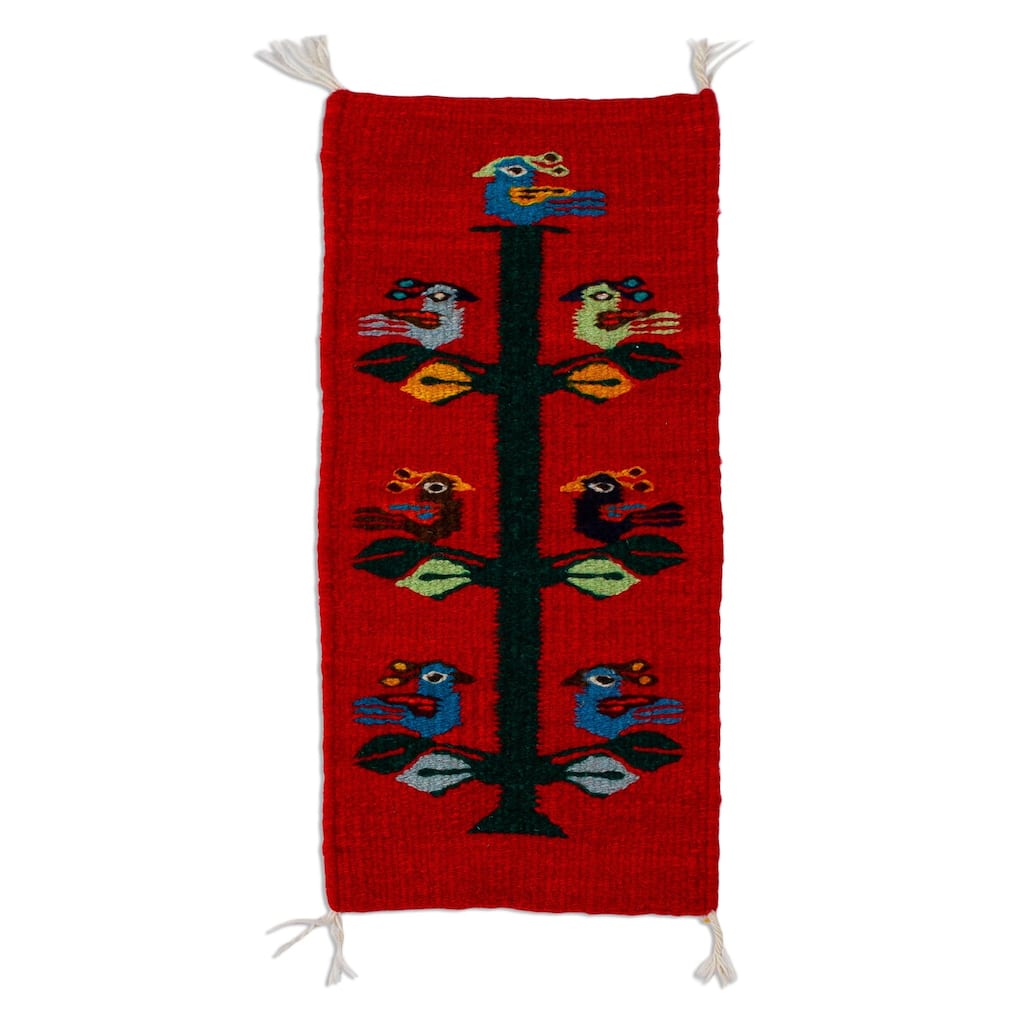 Novica Handmade Birds Of Teotitlan In Red Wool Table Runner